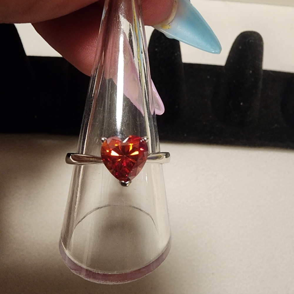 Heart-Shaped 2ct Red Moissanite Sterling Silver Ring
